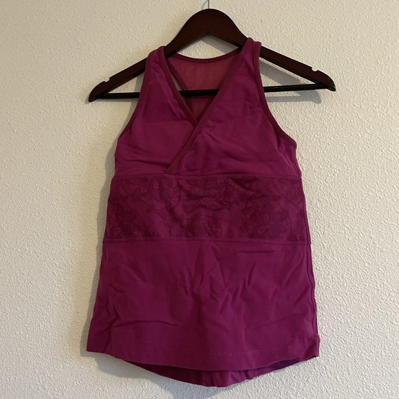 ULULEMON Tops - LuluLemon V-Neck Women's 8 Pink with Floral Pattern Crossover Mesh Back Tank Top